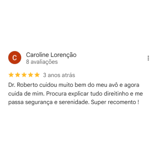 Avaliação de cliente do Dr. Roberto Savio